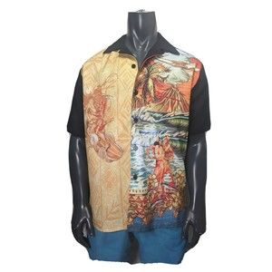 Vintage Street Savy Surfer Luau Dancers Hawaiian Camp Shirt Button Down Medium